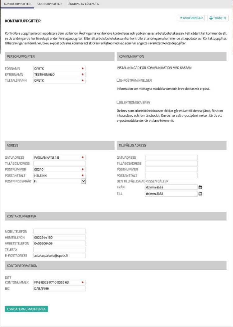 Egna uppgifter i Openetti