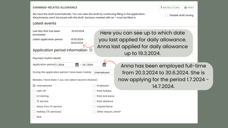 Instructions on where to see until when the member has last applied for daily allowances.