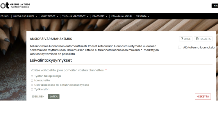 Hakemuksen esivalintakysymykset Openetissä